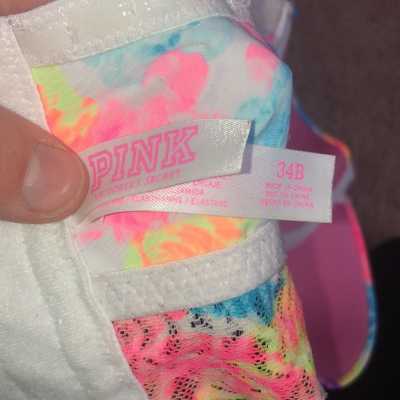 Pink Victoria’s Secret bustier colorful strapless bra lacey rainbow floral 34B - Picture 8 of 10